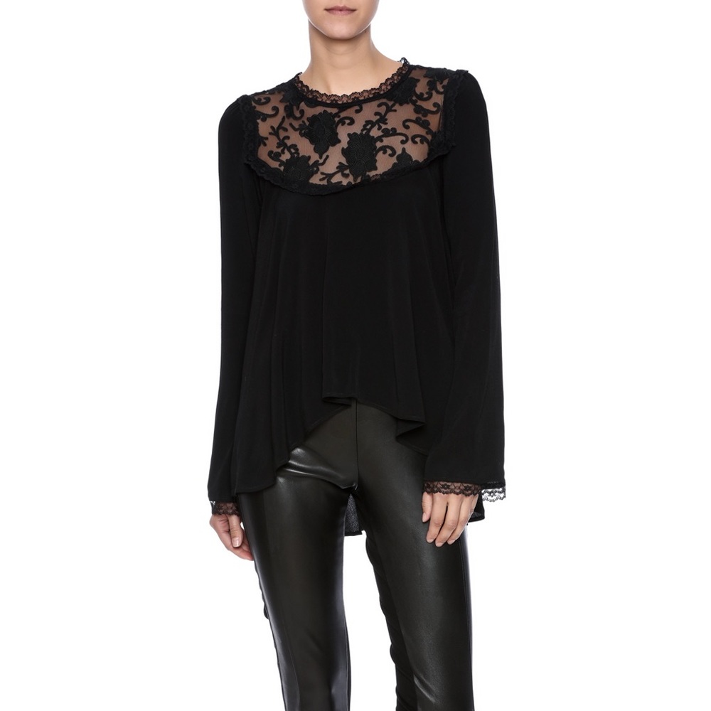 For Love & Lemons Ellery Black Embroidered Flowy Lace Blouse Small